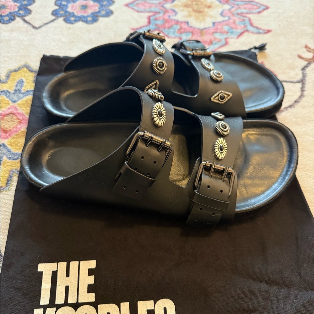 The Kooples Black Leather Sandals with Eyelet Details US 8 - Picture 2 of 2